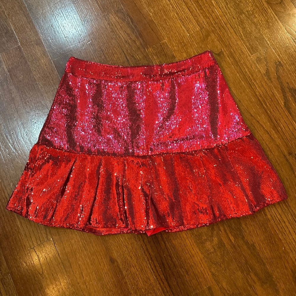 Queen of Sparkles pink/red sequin flounce skirt size Medium